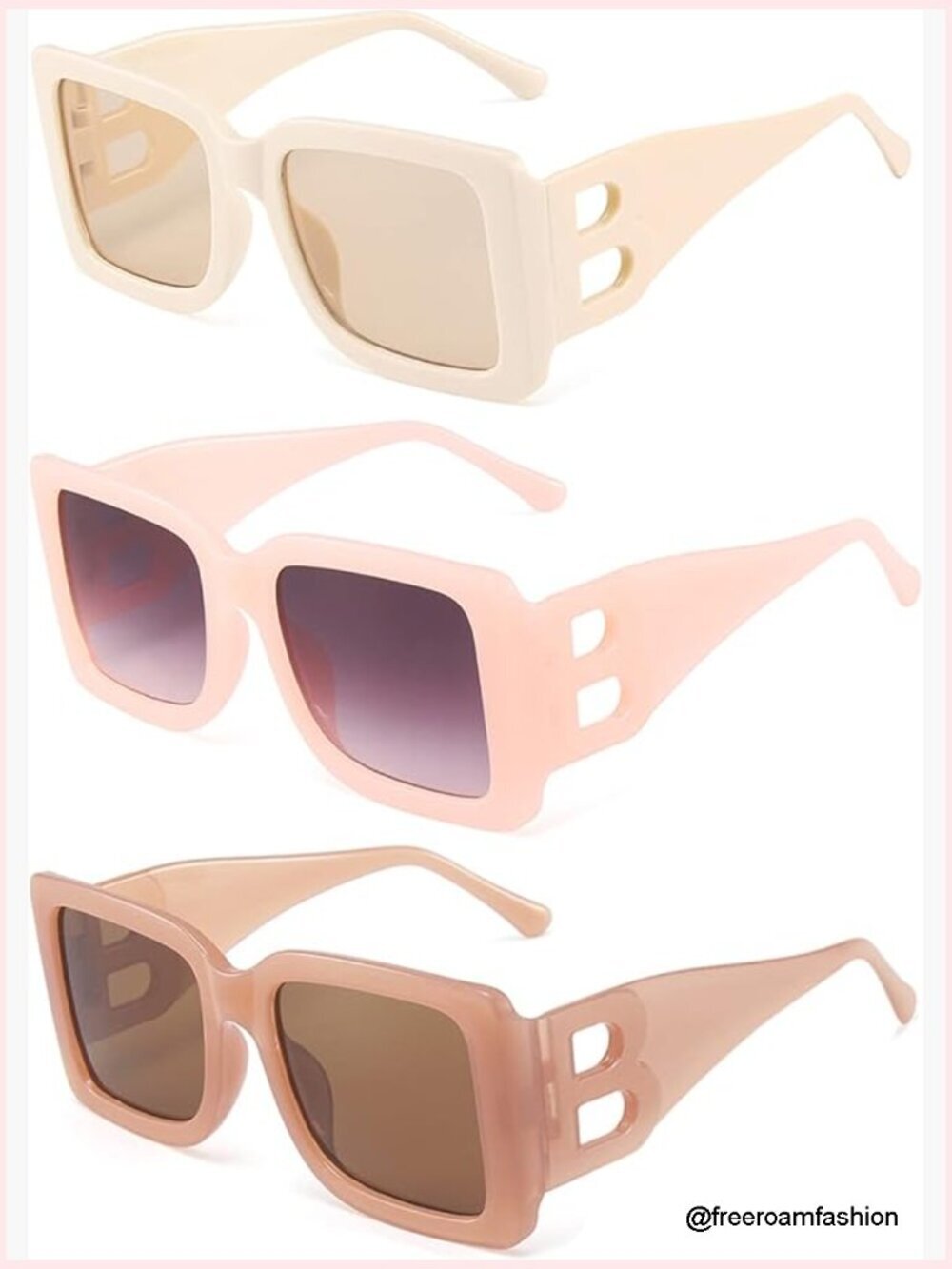 3pk Oversized Square Sunglasses UV Protection Trendy Bulk